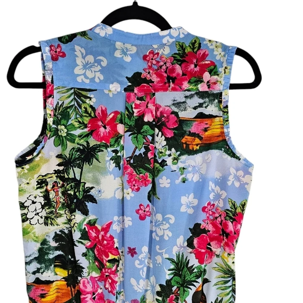 Juicy Couture Paradise Blue Sleeveless Hawaiian Floral Mini Dress Sz 4 - Picture 10 of 14